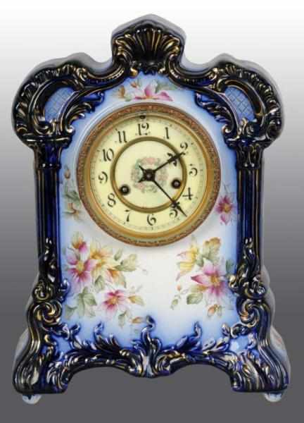 Appraisal: Waterbury Time Strike Flow Blue China Clock Description With pendulum