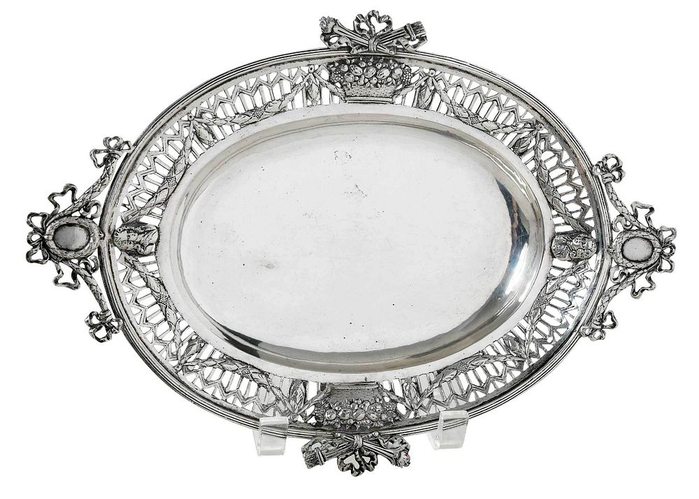 Appraisal: German Silver Footed Tray possibly Hanau th century oval with