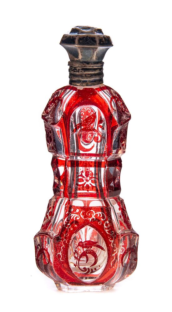 Appraisal: Bohemian Cranberry cut to Clear perfume bottle with Bohemian Cranberry