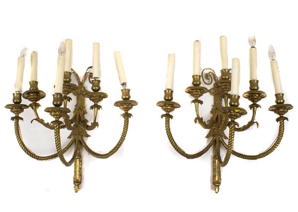 Appraisal: A pair of th Century French six light gilt bronze