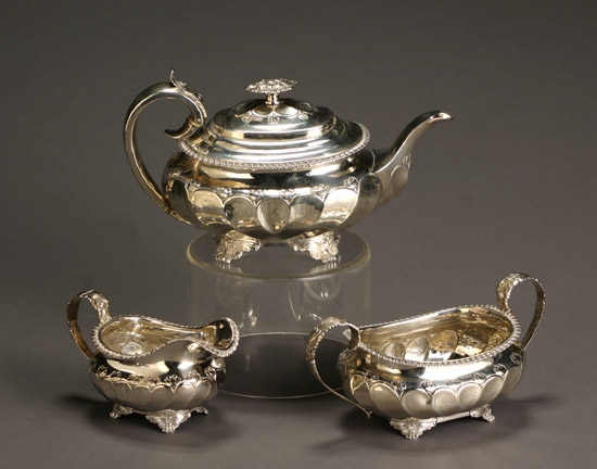 Appraisal: George IV Silver Three-Piece Tea Set George Burrows London Consisting