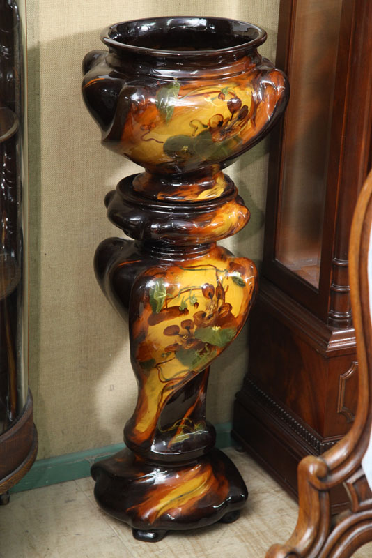 Appraisal: WELLER JARDINIERE AND PEDESTAL In Aurelian pattern and of twisted