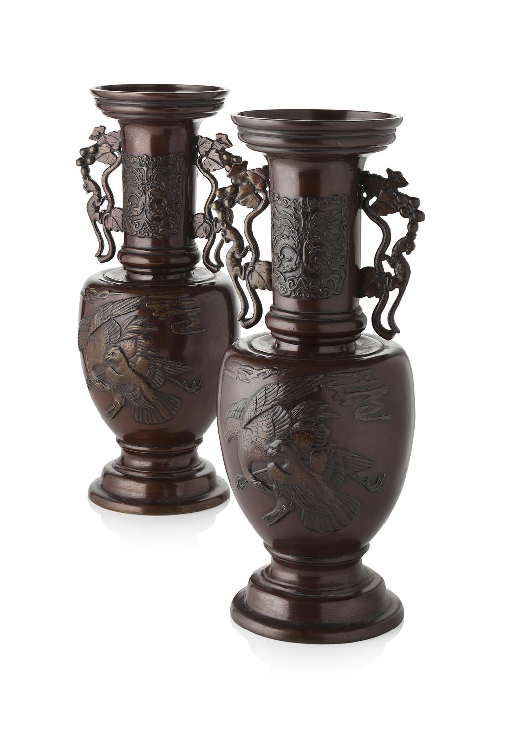 Appraisal: PAIR OF BRONZE VASES MEIJI PERIOD the globular body with