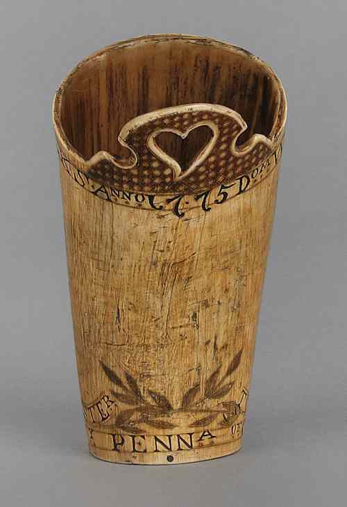 Appraisal: Pennsylvania horn cup inscribed William Faulks Anno Dom Lancaster County