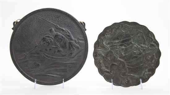 Appraisal: Two Chinese Bronze Circular Plaques one having a scalloped edge