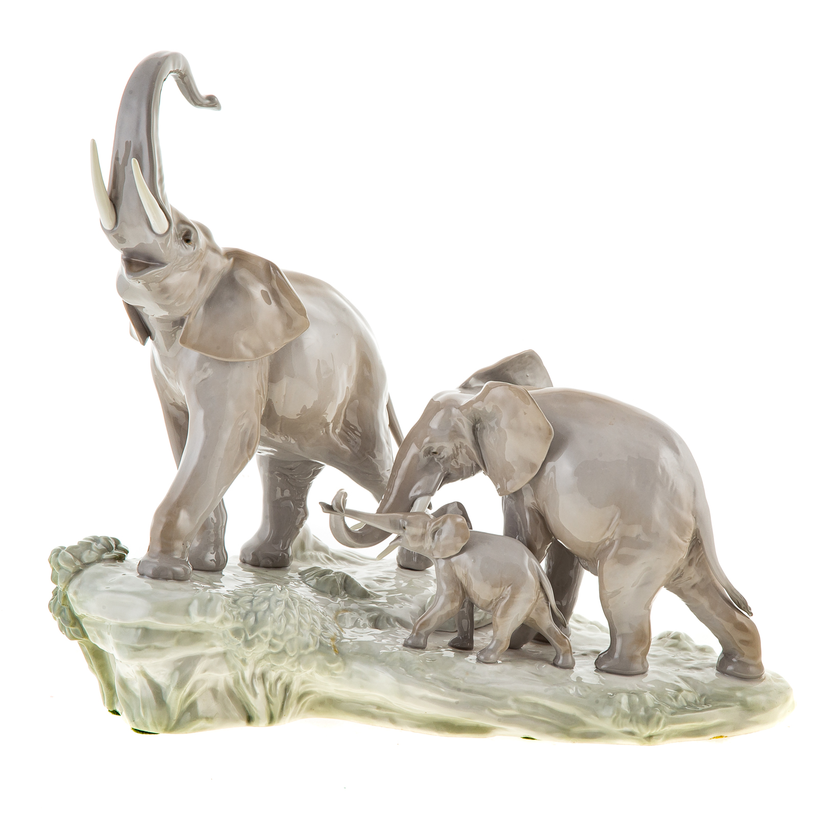 Appraisal: LLADRO PORCELAIN ELEPHANT FAMILY in H in L