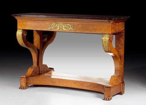 Appraisal: MAHOGANY CONSOLE AUX VOLUTES late Restauration in the style of