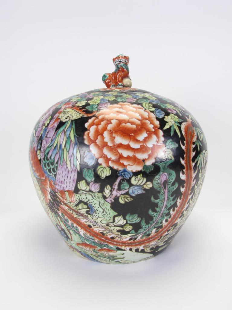 Appraisal: Oriental Porcelain Ginger Jar bird and floral decoration lid with