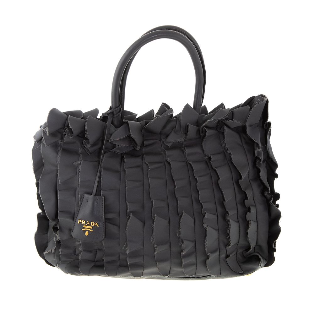 Appraisal: A Prada Tessuto Nylon Ruffle Bag A gray Tessuto nylon