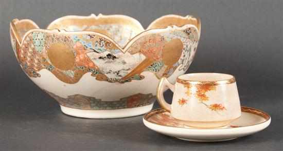 Appraisal: Japanese Satsuma earthenware lobed bowl and a similar cup and