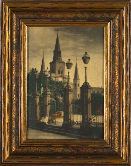 Appraisal: Eugene Delcroix American New Orleans - Cathedral Through Gateway hand-tinted