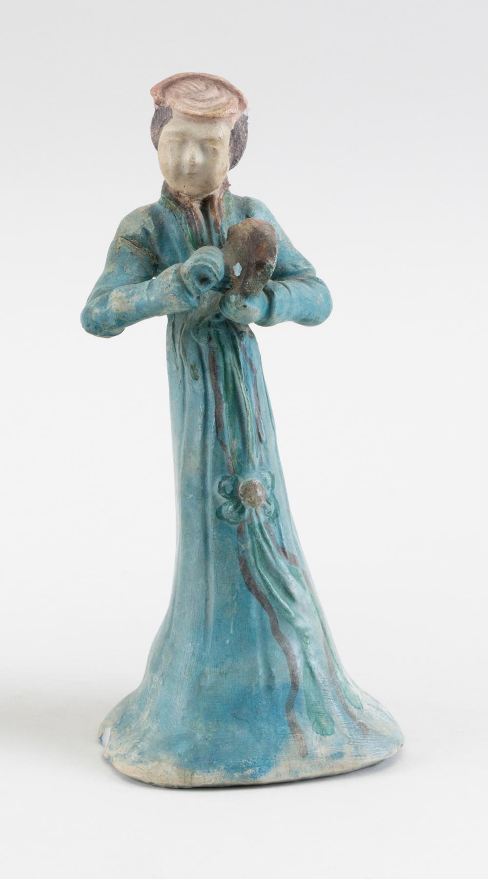 Appraisal: CHINESE TURQUOISE GLAZE POTTERY MUSICIAN FIGURE MING DYNASTY HEIGHT CHINESE