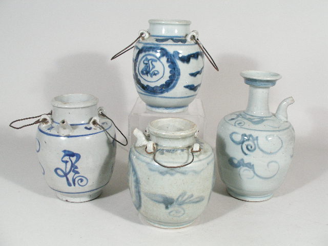 Appraisal: Collection of Four Chinese Oil Jars th c gray stoneware