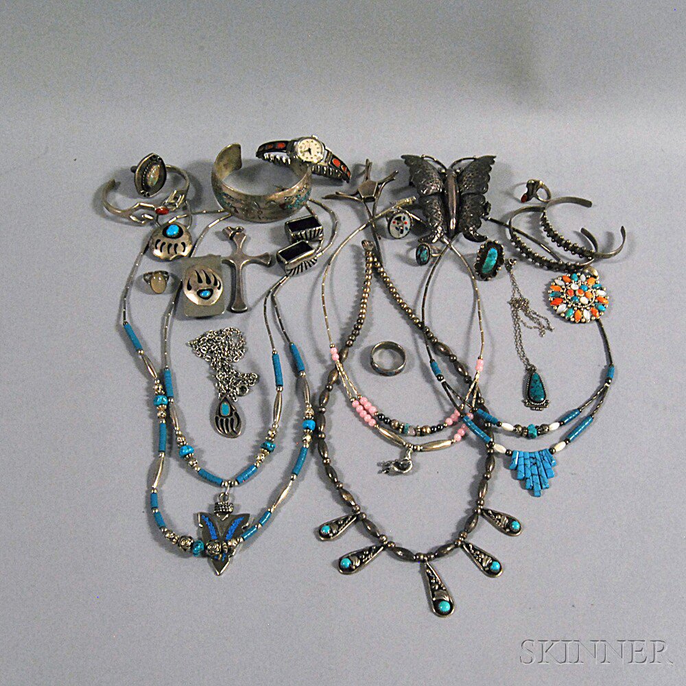 Appraisal: Group of Sterling Silver and Turquoise Southwestern and Native American