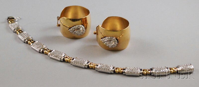 Appraisal: Two kt Gold and Diamond Jewelry Items a pair of