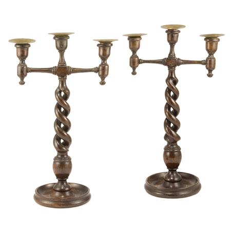 Appraisal: Pair of Welsh Barley Twist Two-Light Candlesticks Estimate -