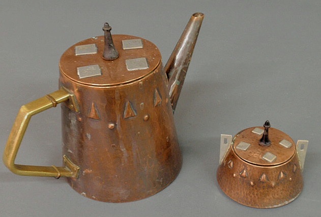 Appraisal: Roycroft hammered copper and silver coffeepot and covered sugar bowl