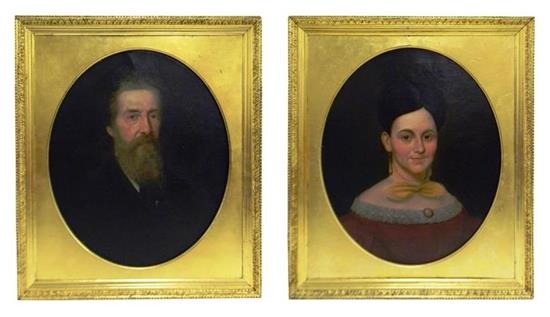 Appraisal: Pair of unsigned th C portraits the first of an