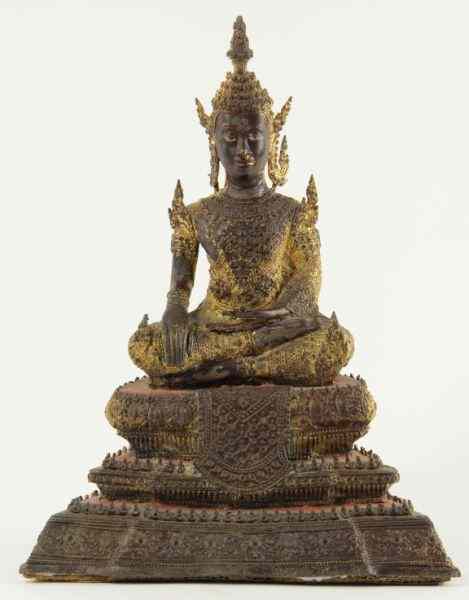 Appraisal: Thai Gilt Metal Seated Buddhalate th century seated on stepped