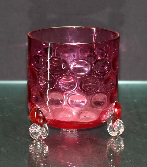 Appraisal: Victorian dimpled cranberry glass footed cylindrical bowl