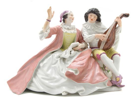 Appraisal: Meissen Porcelain Figural Group depicting Columbine and Scaramouche having crossed