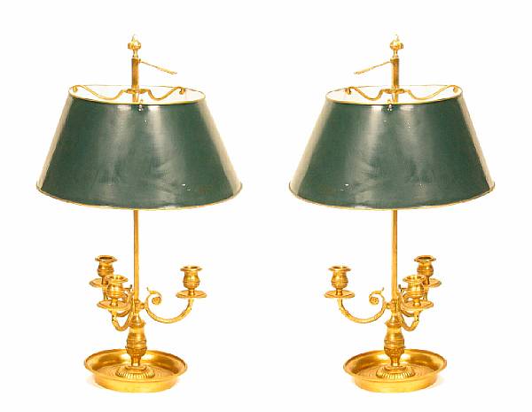 Appraisal: A pair of brass and tole Bouillote lamps height in