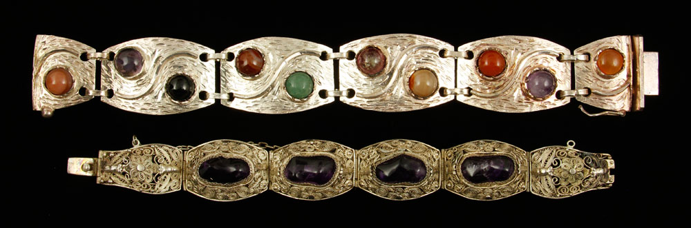 Appraisal: - Silver and Stone Bracelets Two bracelets with amethyst and