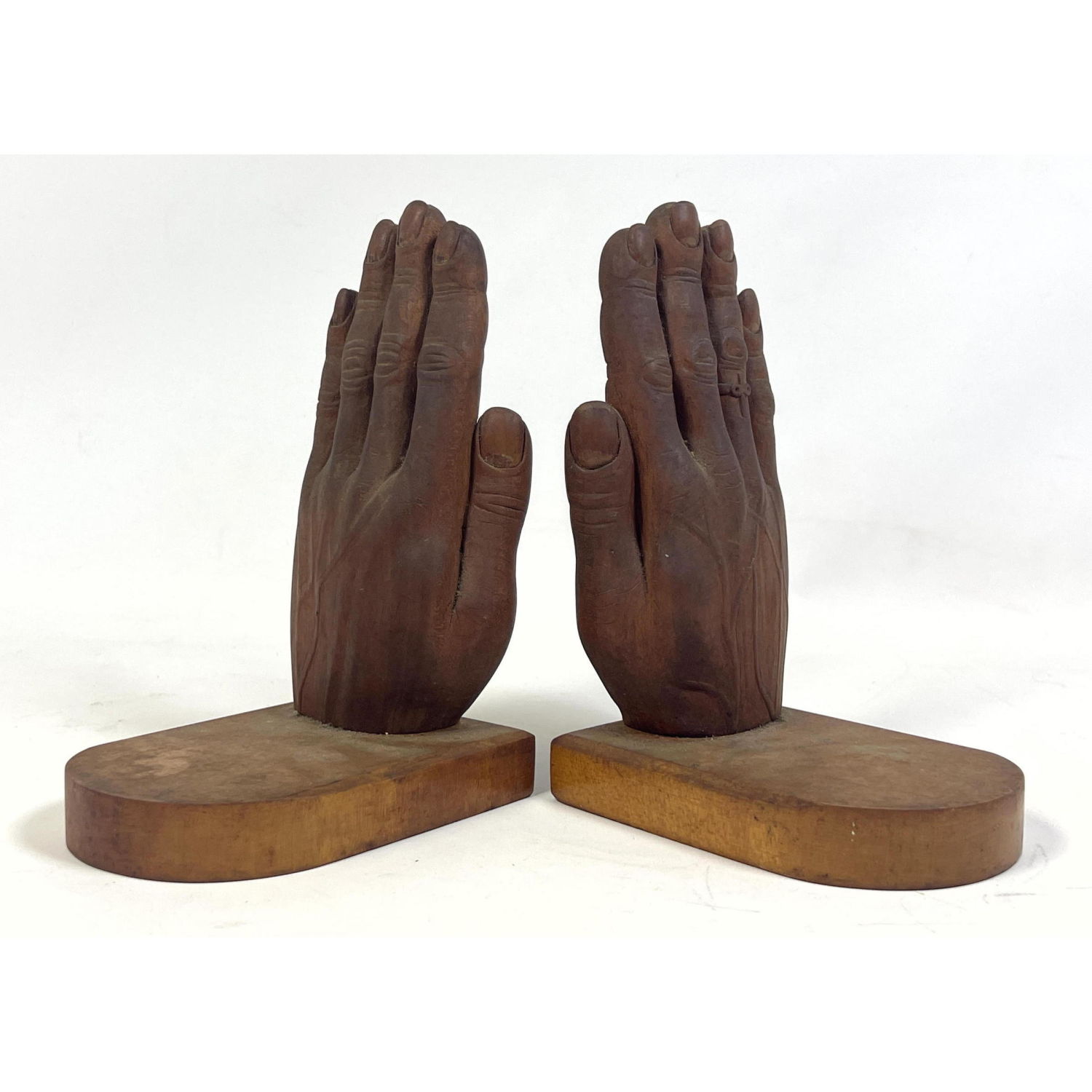 Appraisal: Pr Life Size Carved Wood Hand Sculpture Book Ends Wood