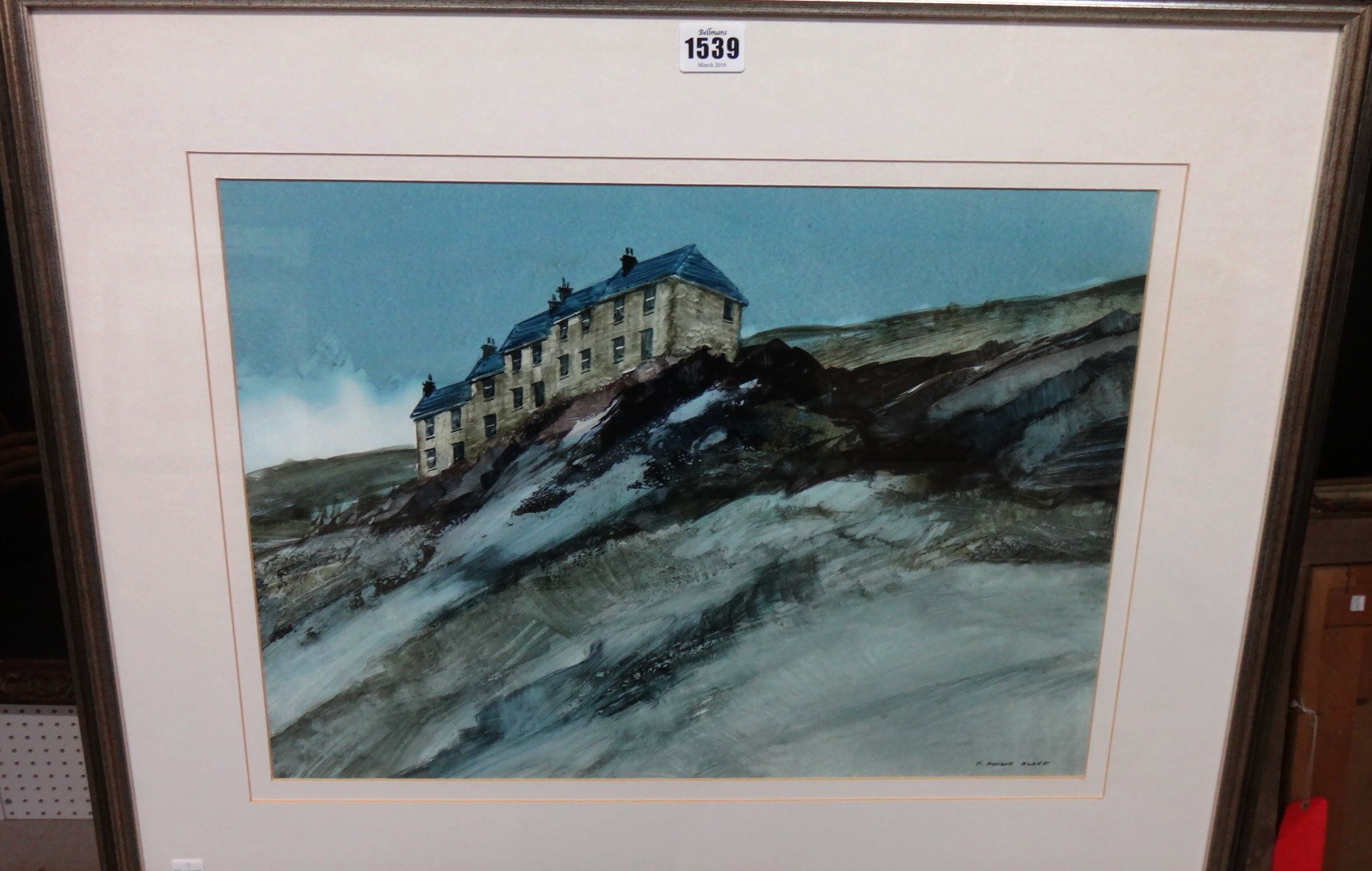 Appraisal: Frederick Donald Blake - House and rocks watercolour and ink