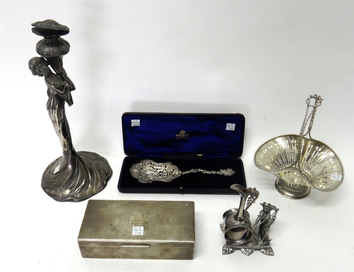 Appraisal: Silver and silver mounted wares comprising a bonbon basket with