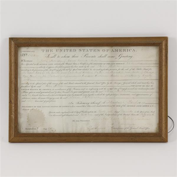 Appraisal: Land grant signed by President Andrew Jackson x