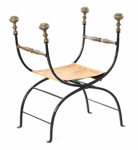 Appraisal: Continental wrought-iron and brass chair late th early th century