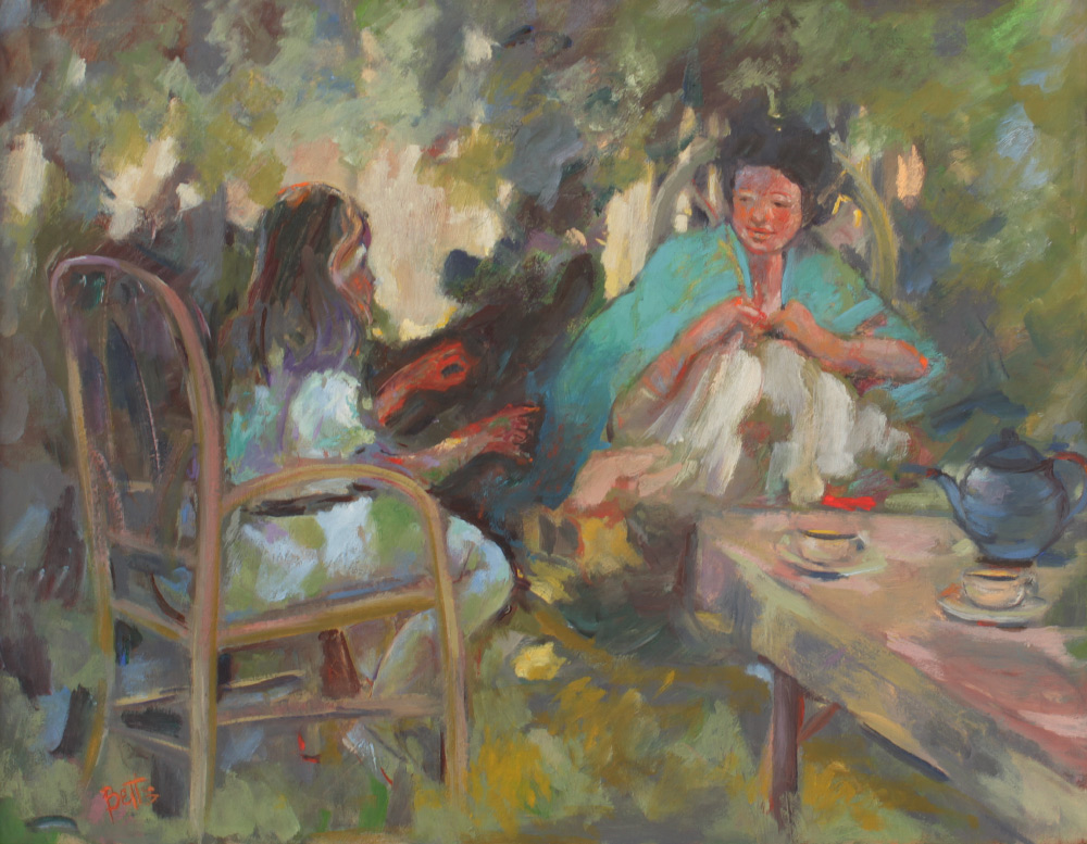 Appraisal: THE CONVERSATION PAINTING SIGNED BETTS Oil Board '' x ''