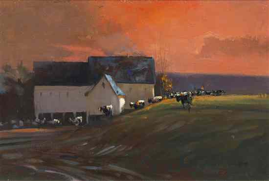 Appraisal: John Charles Terelak American b Barn at Sunset oil on