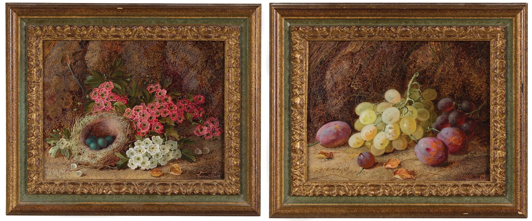 Appraisal: Oliver Clare American - Two Paintings Bird's nest with flowers