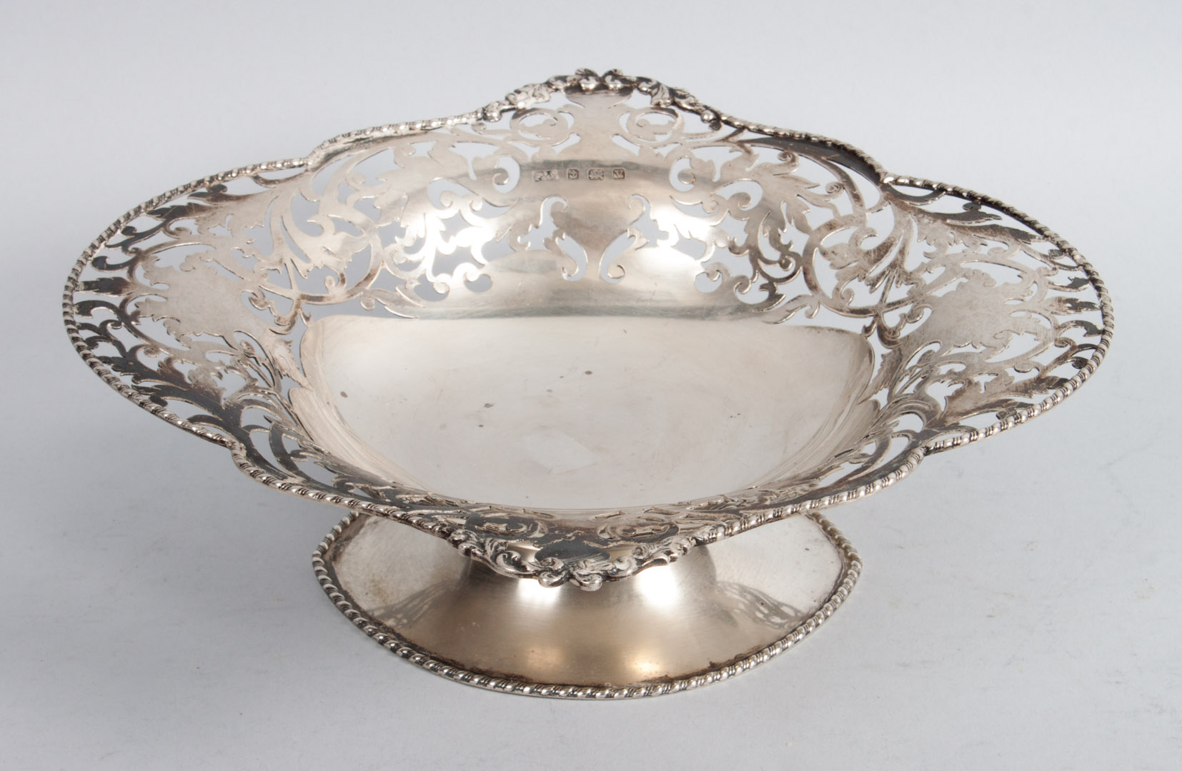 Appraisal: English reticulated sterling silver pedestal bowl Fattorini Son Birmingham -