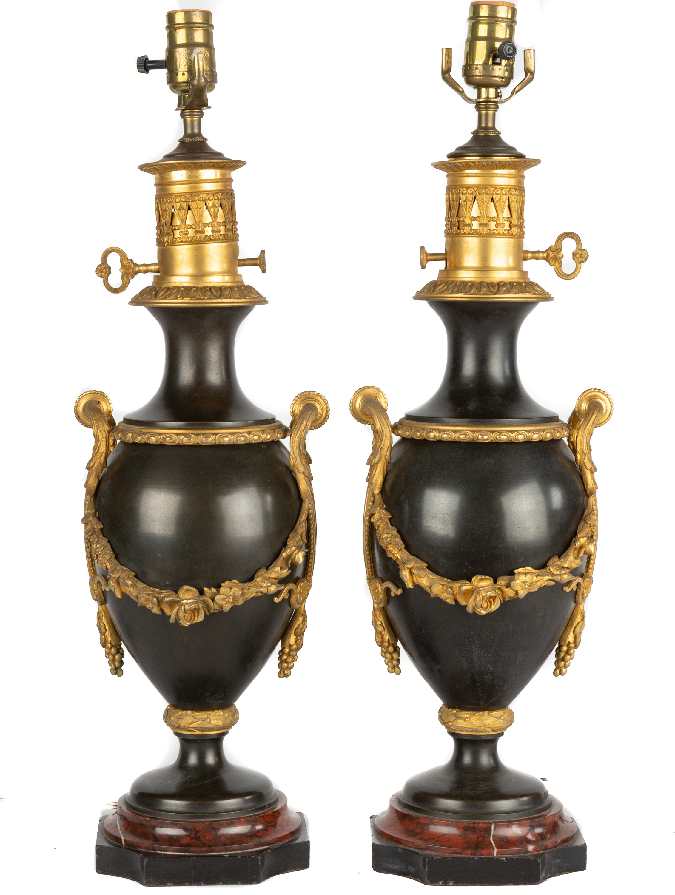 Appraisal: PAIR OF FRENCH GILT METAL LAMP BASES WITH MARBLE BASE