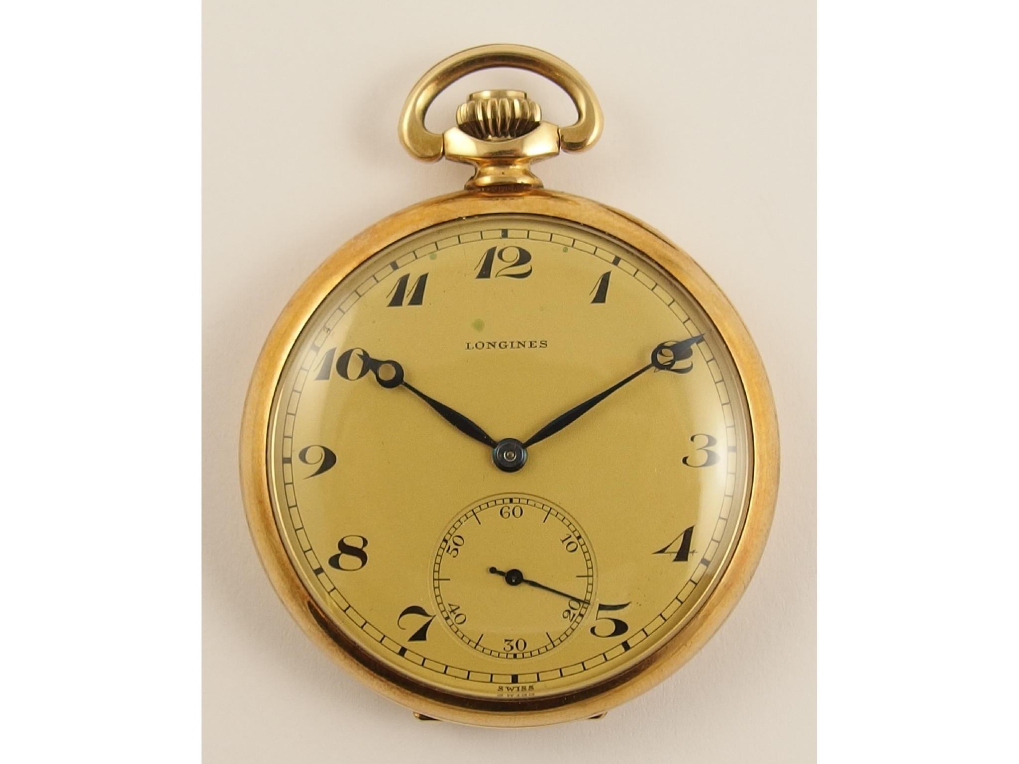 Appraisal: A ct Longines pocket watchwith cream colour dial subsidiary seconds