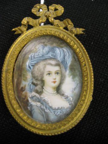 Appraisal: French Miniature Painting on Ivory of a Lady fancy blue