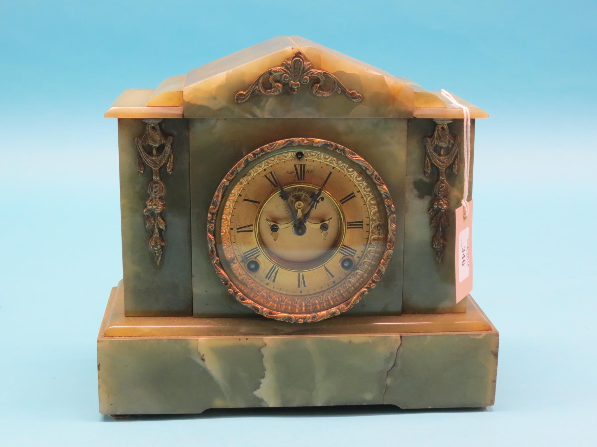 Appraisal: A Victorian onyx mantel clock brass dial with exposed escapement