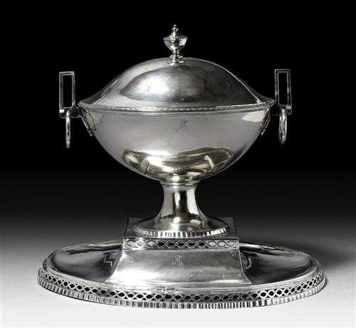 Appraisal: TUREEN WITH COVER AND SUPPORT Germany th century Tureen probably