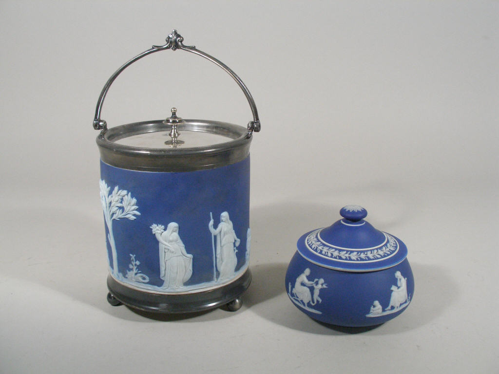 Appraisal: Two Wedgwood Blue Jasperware Items c - the first a