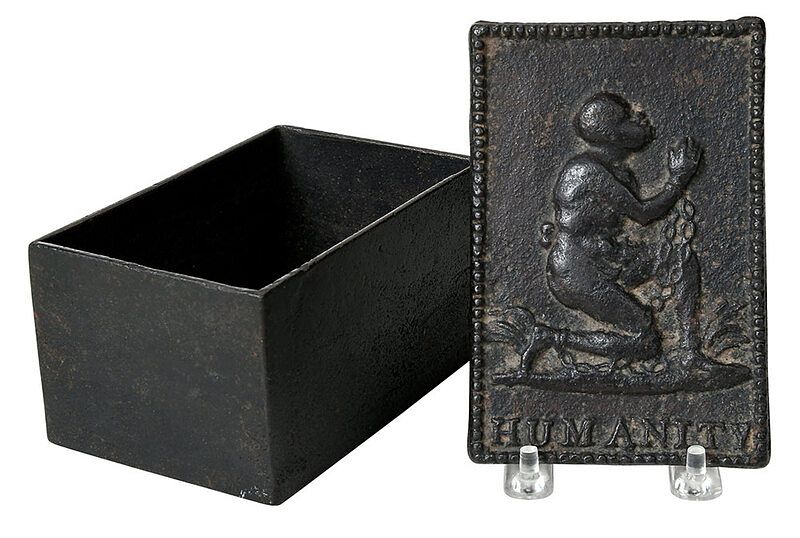 Appraisal: Abolitionist Humanity Cast Iron Tobacco Box British th century rectangular