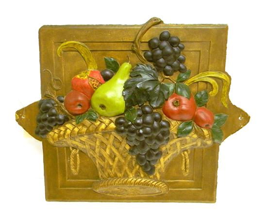 Appraisal: Composition painted wall plaque fruit basket in relief '' h