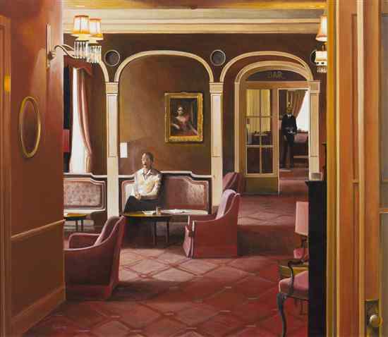 Appraisal: F Gunter th century The Lobby oil on canvas signed