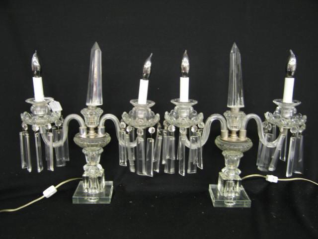 Appraisal: Pair of Cut Crystal Candelabra fancy prisms x