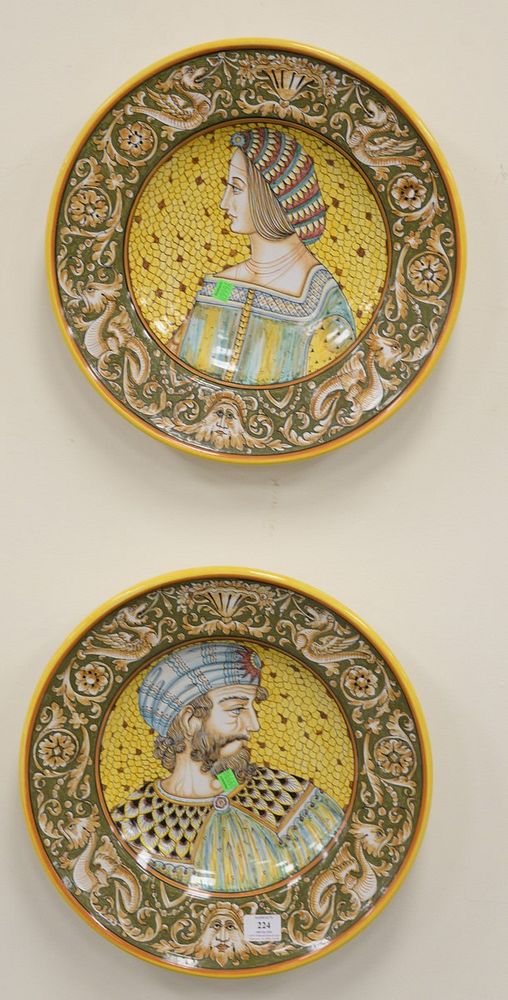 Appraisal: Four large Majolica Deruta Dipinto Amano chargers painted Buste signed