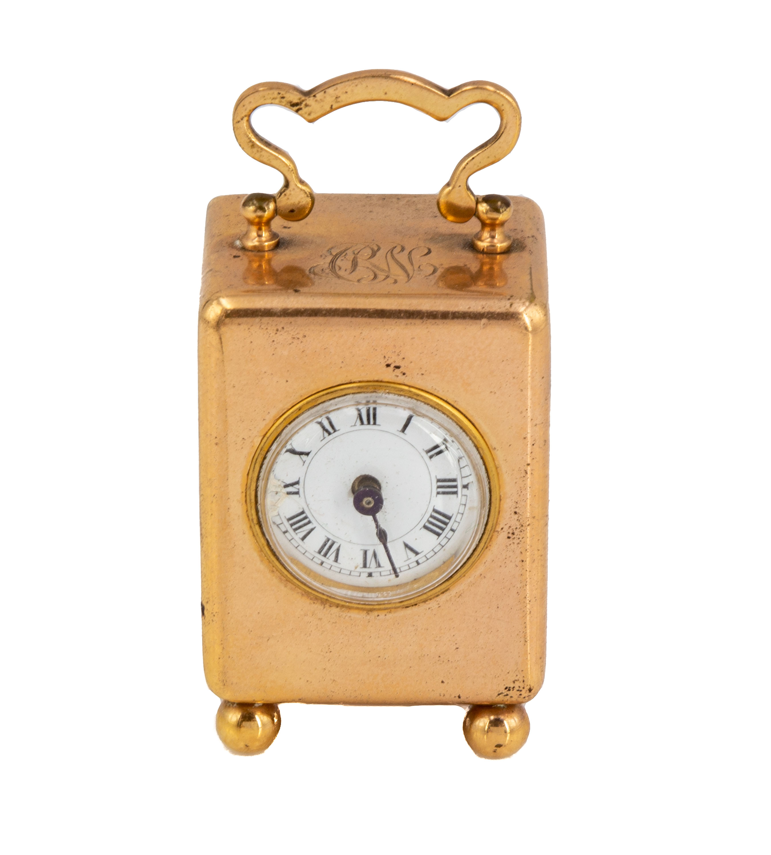 Appraisal: TH CENTURY FRENCH MINIATURE CARRIAGE CLOCK gilt bronze with porcelain