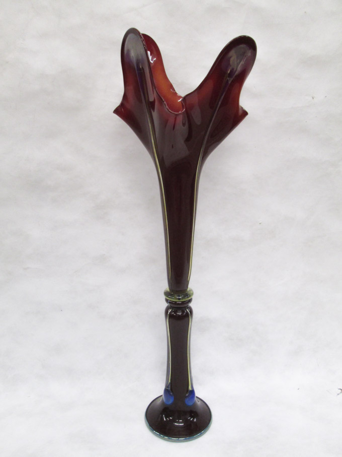 Appraisal: JOHN COOK ATTRIBUTED RED GLASS VASE in an organic flower