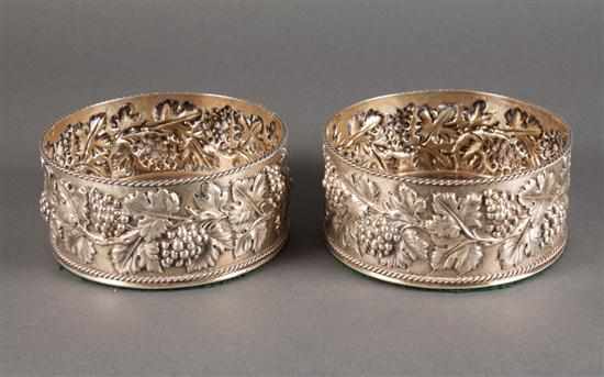 Appraisal: Pair of American repousse sterling silver bottle coasters Samuel Kirk